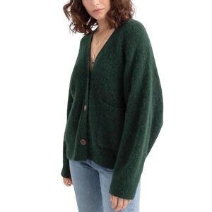 & Other Stories Alpaca Blend Boxy Cardigan Green Oversized Pocket Sweater XS